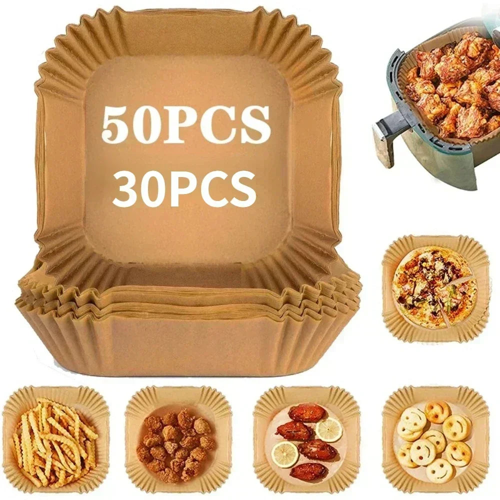 50/30 Pieces Kitchens Accessories Air Fryer Paper Kitchen Utensils Disposable Square Round Pastry Molds BBQ Plate Non-stick P