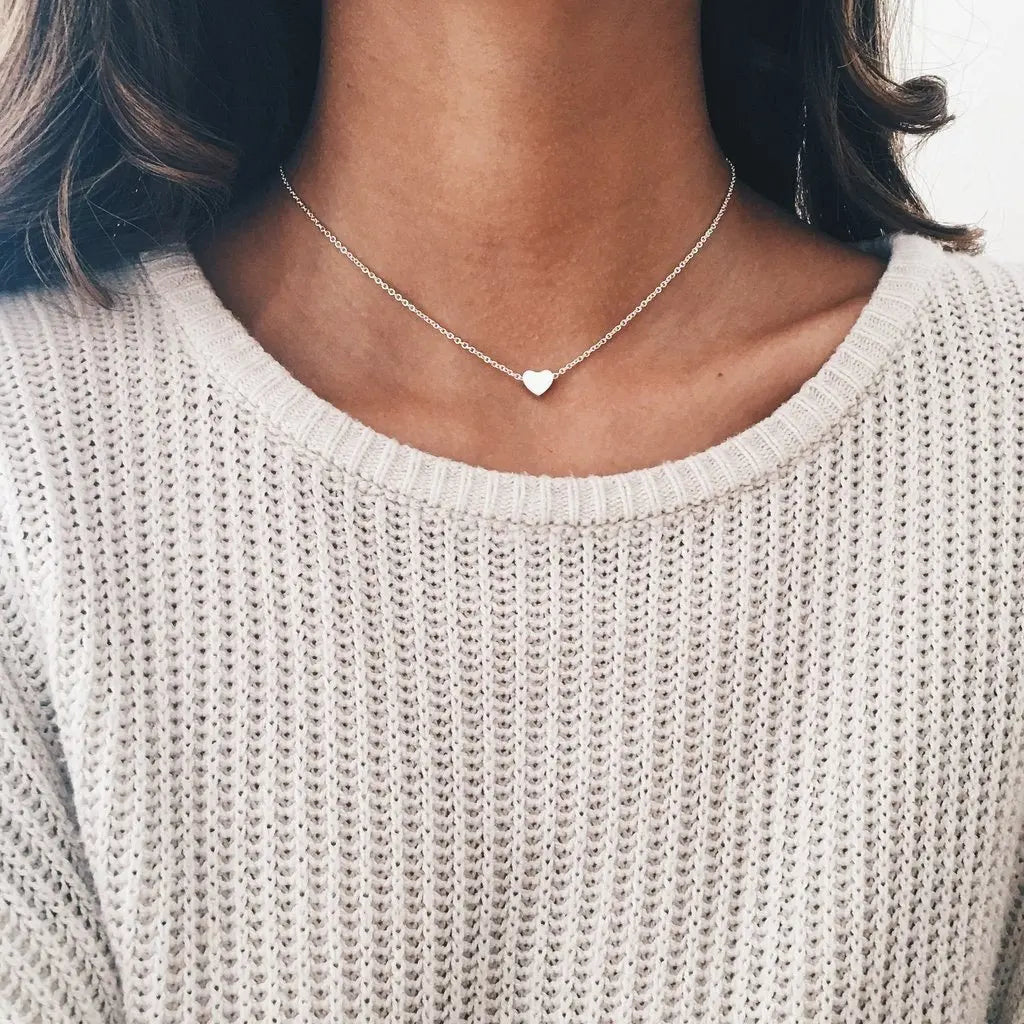 LATS Vintage Love Heart Pendant Necklace for Women Trend Silver Color Metal Chain Collar Choker Party Jewelry Birthday Gifts 