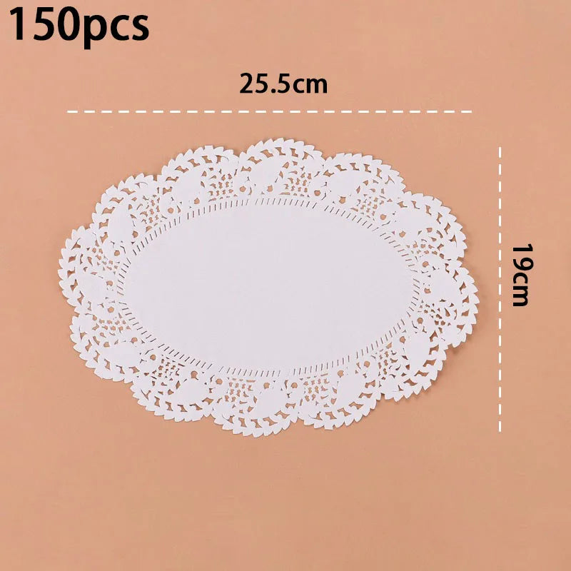 150pcs Round Paper Lace Doilies Party Decorative Tableware Placemats White Paper Mats Table Decoration - H