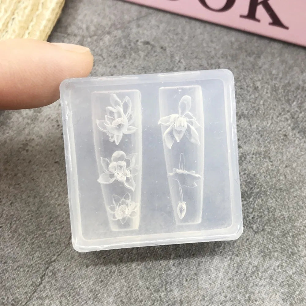 New Transparent Nailart Mold 3D Carving Rose Flower Silicone Template with Box Tulip Bow Nail Art Molds Nail Decoration