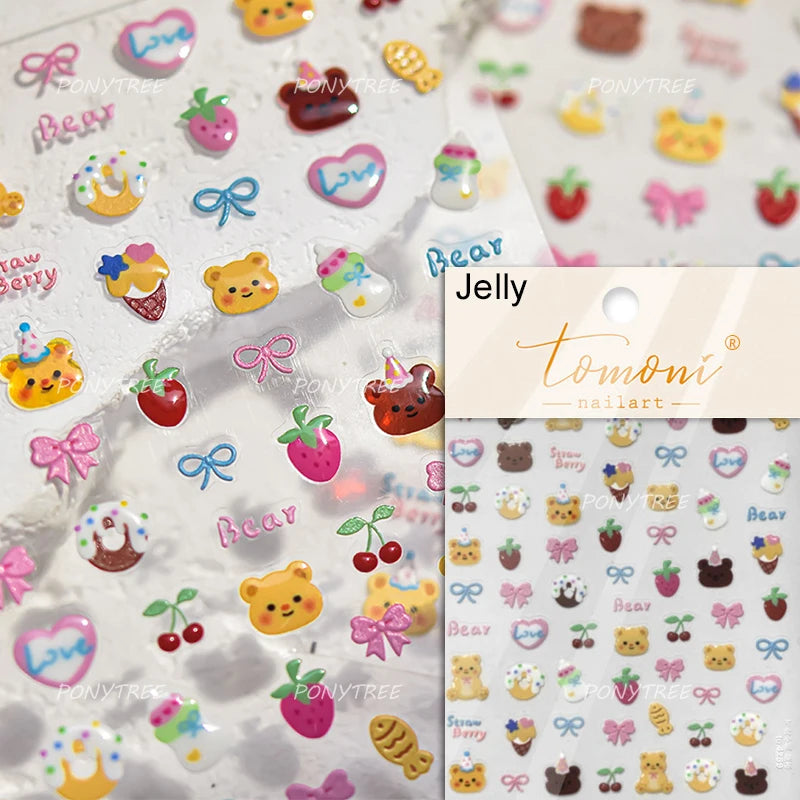 Sakura Pink Lip Print Rose Flower Butterfly Ice Cream Love Heart Bear Macaroon Balloon Candy Nail Art Stickers Manicure Decal