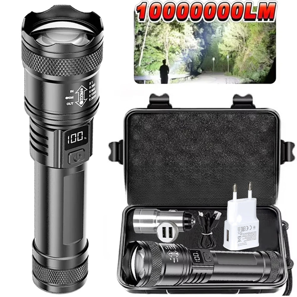 100000LM Super Bright Flashlight Rechargeable LED Torch Long Range Tactical Lamp for Outdoor Waterproof Camping Fishing Lante