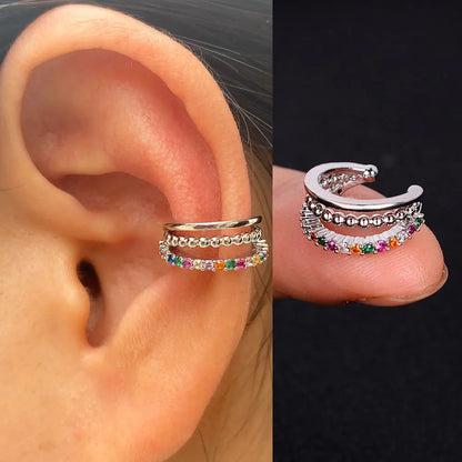 1Piece Zircon Charming Clip On Earrings Ear Cuff Without Piercing Women Geometric C Shape Earscreen Earcuffs Wrap Climb Earri