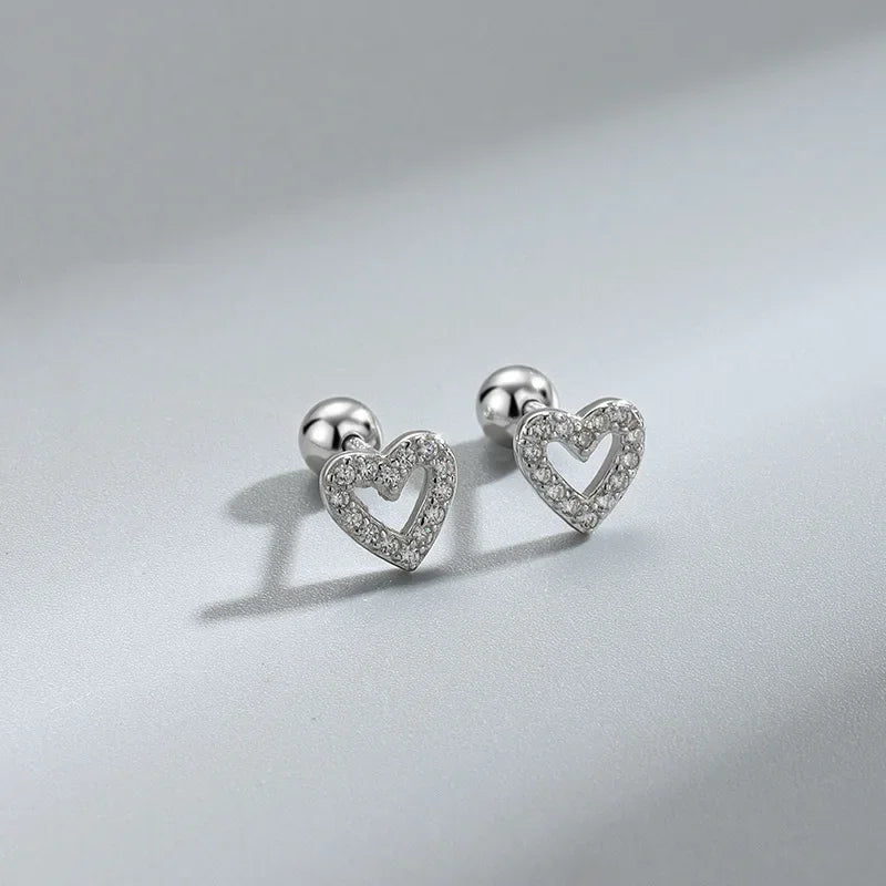 New Fashion Heart Stud Earrings for Women Hypoallergenic Screw Cartilage Helix Earring Girls Piercing Accessories Jewelry Gif