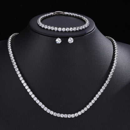ZAKOL Gorgeous Buling AAA Clear Round Cubic Zirconia Wedding Bridal Necklace Earrings Party Jewelry Set for Women - Sliver Co