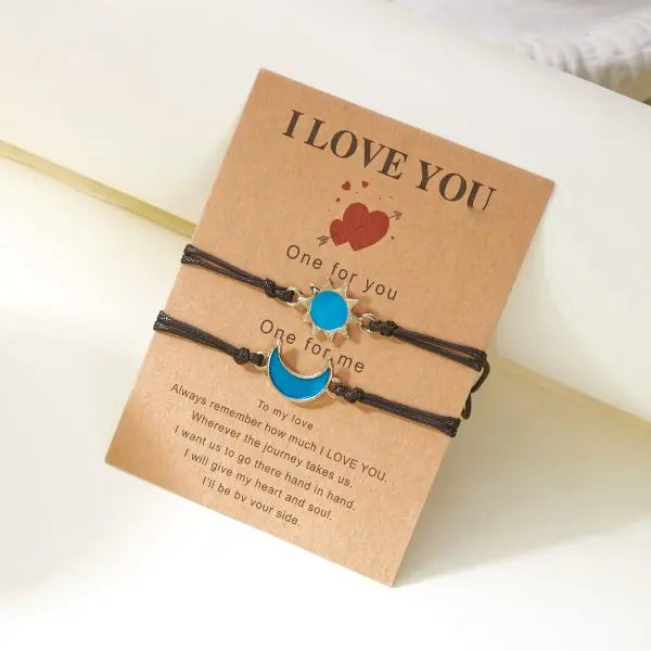 Romantic Luminous Sun Moon Couple Bracelets for Women Men Handmade Braided Rope Matching Bracelet Charms Lover Jewelry Gifts 