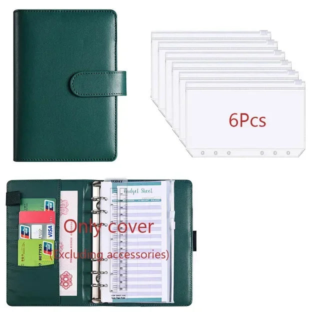 2026 A6 Binder Budget PU Leather PlannerPockets Expense Budget Sheets Notebook Cash Envelope Organizer System with Clear Zipp