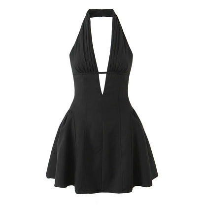 YENKYE French Style Retro Polka Dot Deep V Halter Dress Women Sexy Backless A-line Slim Sweet Elegant Mini Dresses Summer Rob