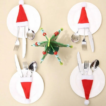 Merry Christmas Decoration 2025 Christmas Tableware Bag Holder Christmas Hat Fork Knife Cutlery Bag Christmas Ornament Decor