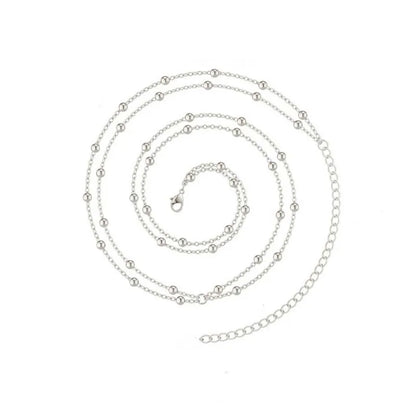 Fashion Double Layer Beaded Waist Chain for Women Simple Gold Color Metal Cross Round Bead Body Chain Bikini Jewelry Acessori