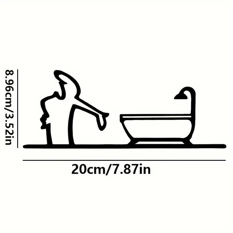 Bathroom Sign Black Shower Figure Wall Decoration Minimalist Line Rustic Door Sign Funny Shower Man Wall Art Home Decor - B