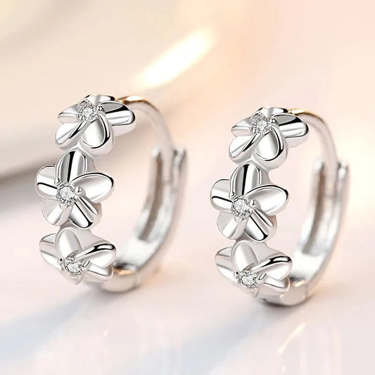 925 Sterling Silver Needle Earrings for Women's Wedding Fashion Jewelry Crystal Zircon Flower Cute Stud