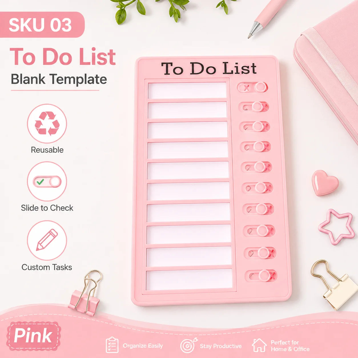 Self Discipline Checklist Board, Replaceable Plastic Chore Chart for Kids Adults, Summer Task Planner & Daily Habit Tracker -