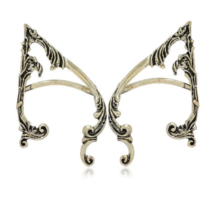 Gothic Elf Ear Clips Piercing Cartilage Climber Retro Clip Earring Punk Hip Hop Jewelry Accessories - gold-1 Pair