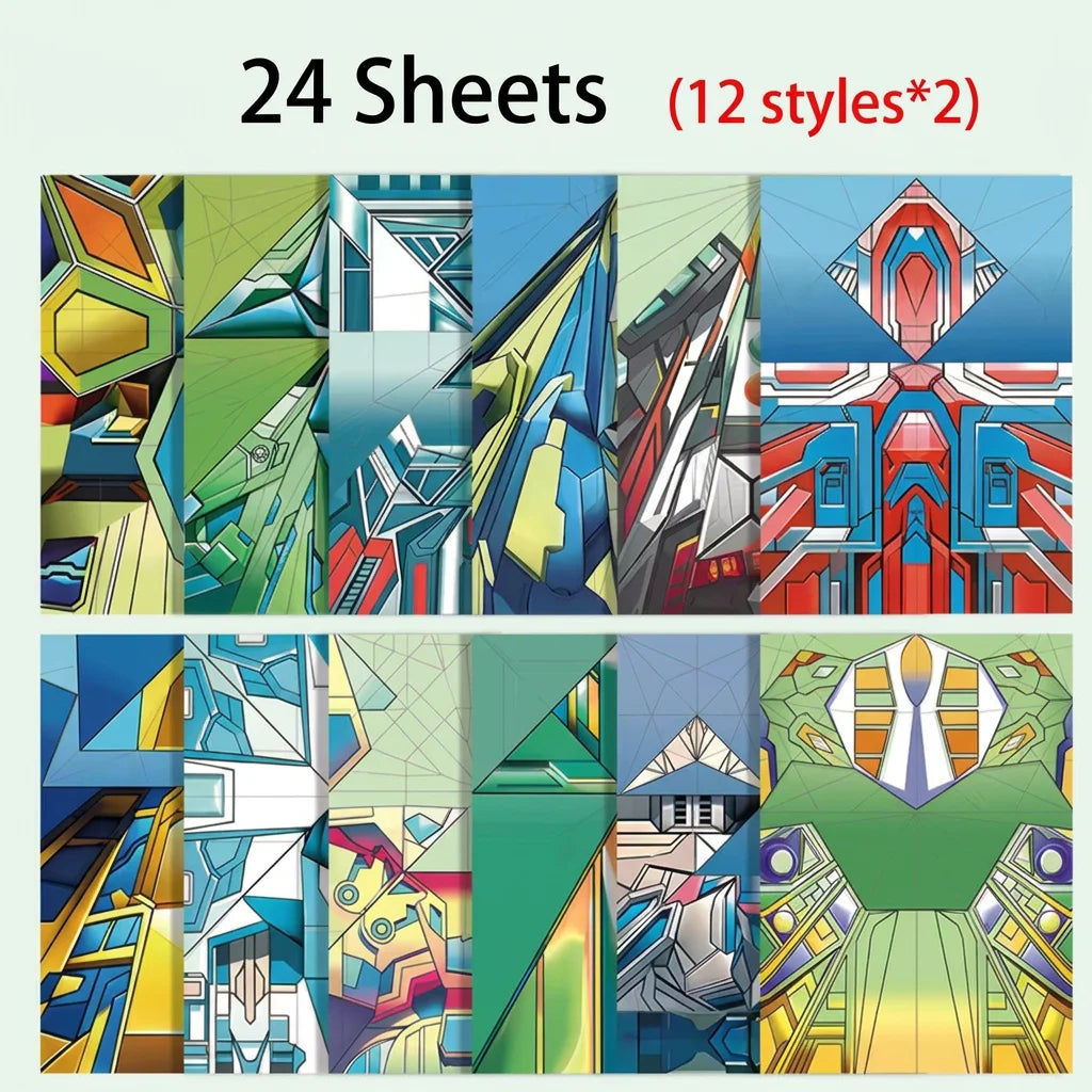 12 Styles Paper Airplane Kit Colorful Origami Paper Handmade Craft Plane Gift For Students Boys Girls - 24 sheets