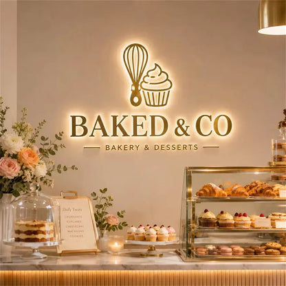Custom 3D Halo‑Lit Backlit Metal Logo Sign Led Illuminated Letters For Cafe Bakery Coffee Shop Restaurant Commercial Storefro