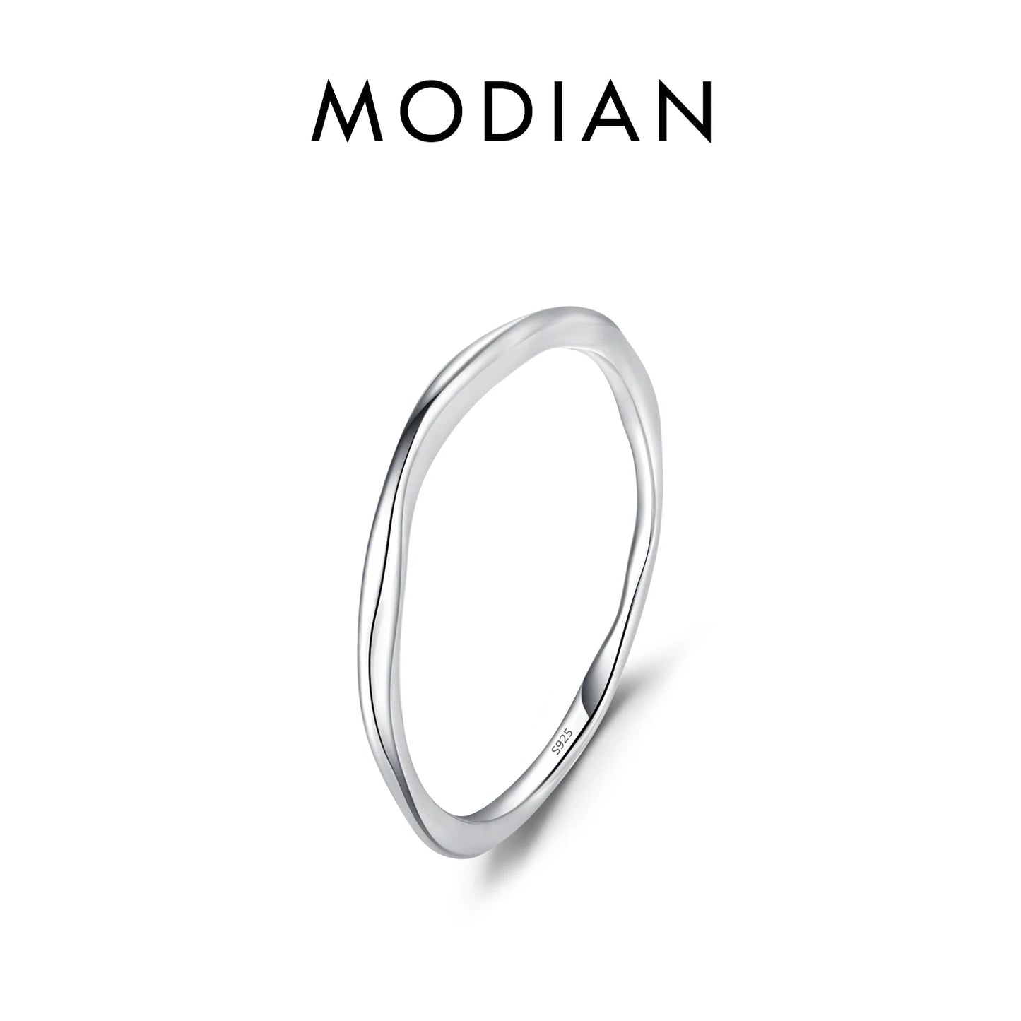 MODIAN 925 Sterling Silver Simple Fashion Stackable Ring Classic Wave Geometric Exquisite Finger Rings For Women Party Jewelr