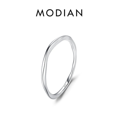 MODIAN 925 Sterling Silver Simple Fashion Stackable Ring Classic Wave Geometric Exquisite Finger Rings For Women Party Jewelr