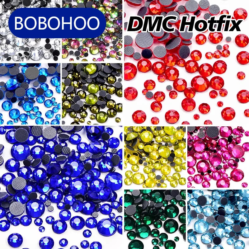 Bobohoo DMC SS6-SS30 Crystal Stones HotFix Rhinestone Glitter Crystal Strass Iron On Rhinestones For Garment Clothing Dress