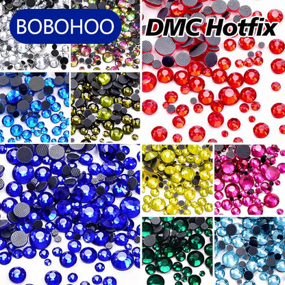 Bobohoo DMC SS6-SS30 Crystal Stones HotFix Rhinestone Glitter Crystal Strass Iron On Rhinestones For Garment Clothing Dress
