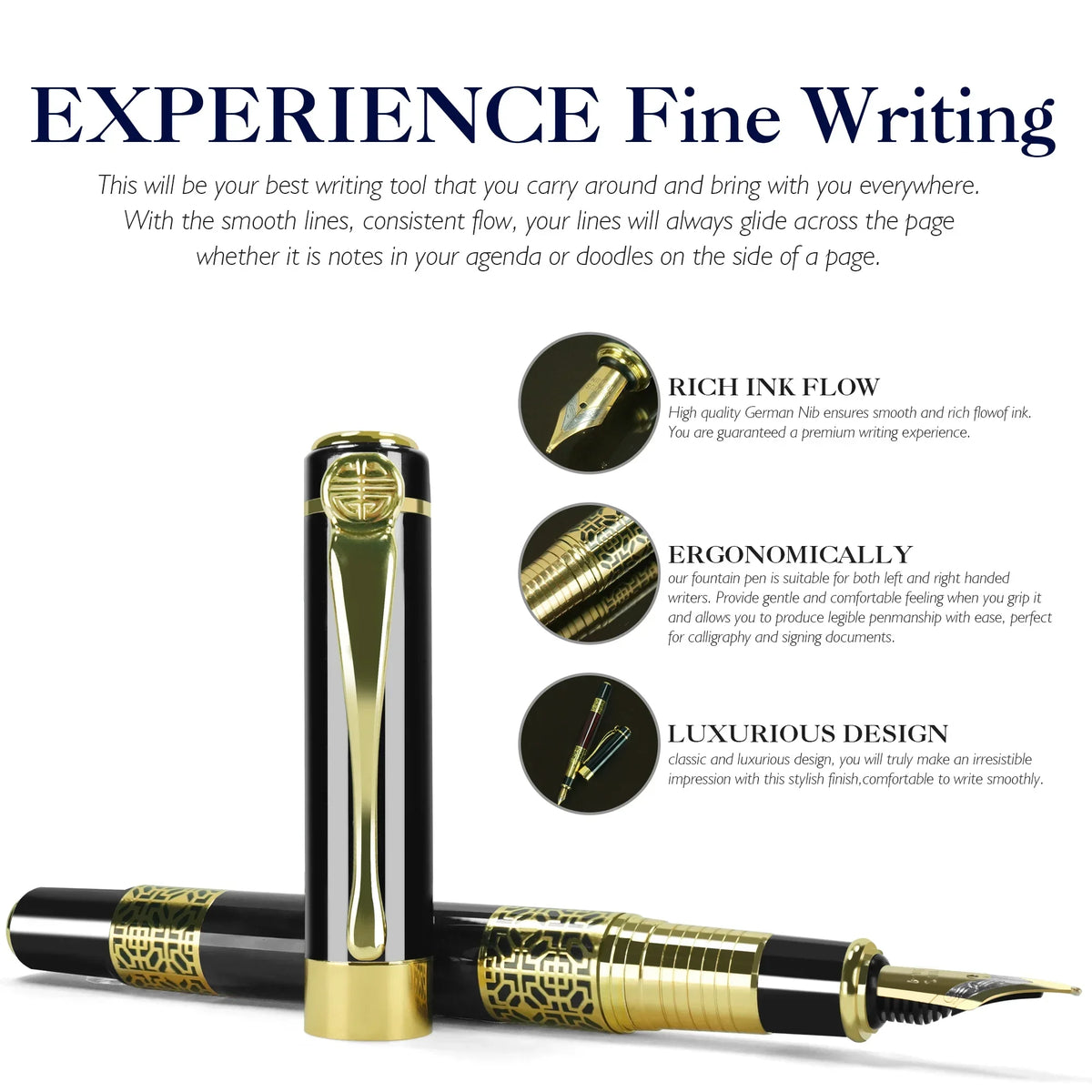Retro Metal Fountain Pen F Nib Classic Design with Converter For Business Writing Office School Supplies Stationery