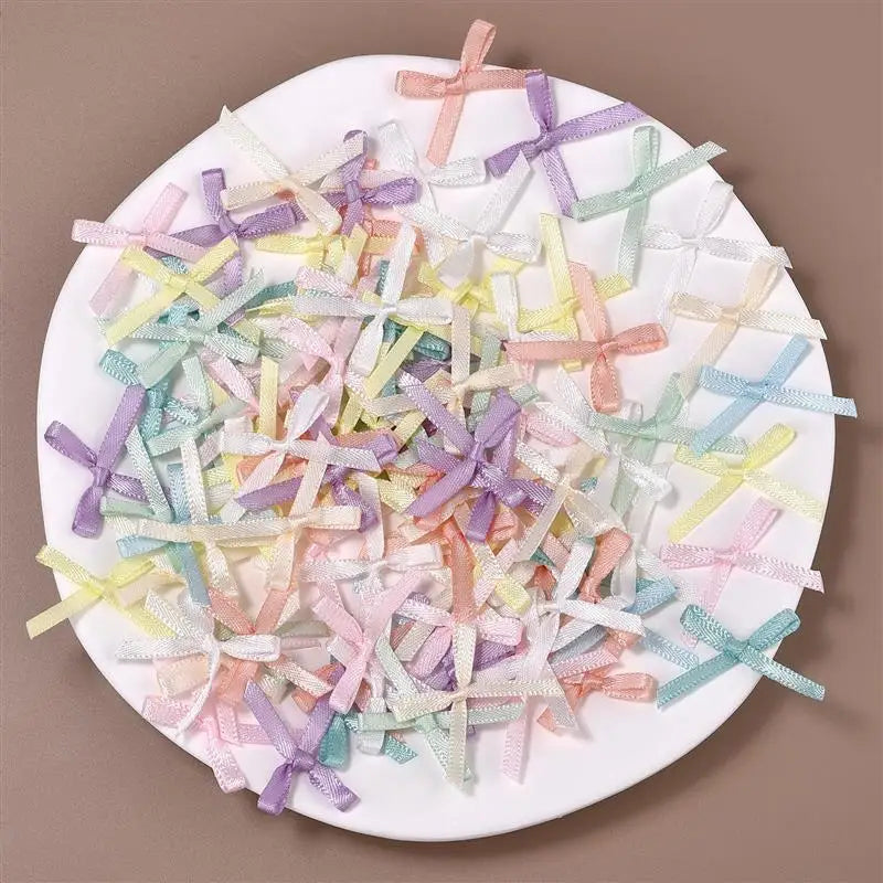 100Pcs Mini Satin Ribbons Flowers Bows Ties For DIY Craft Scrapbooking Embellishment Accessories Pets Hair Clothes Decoration