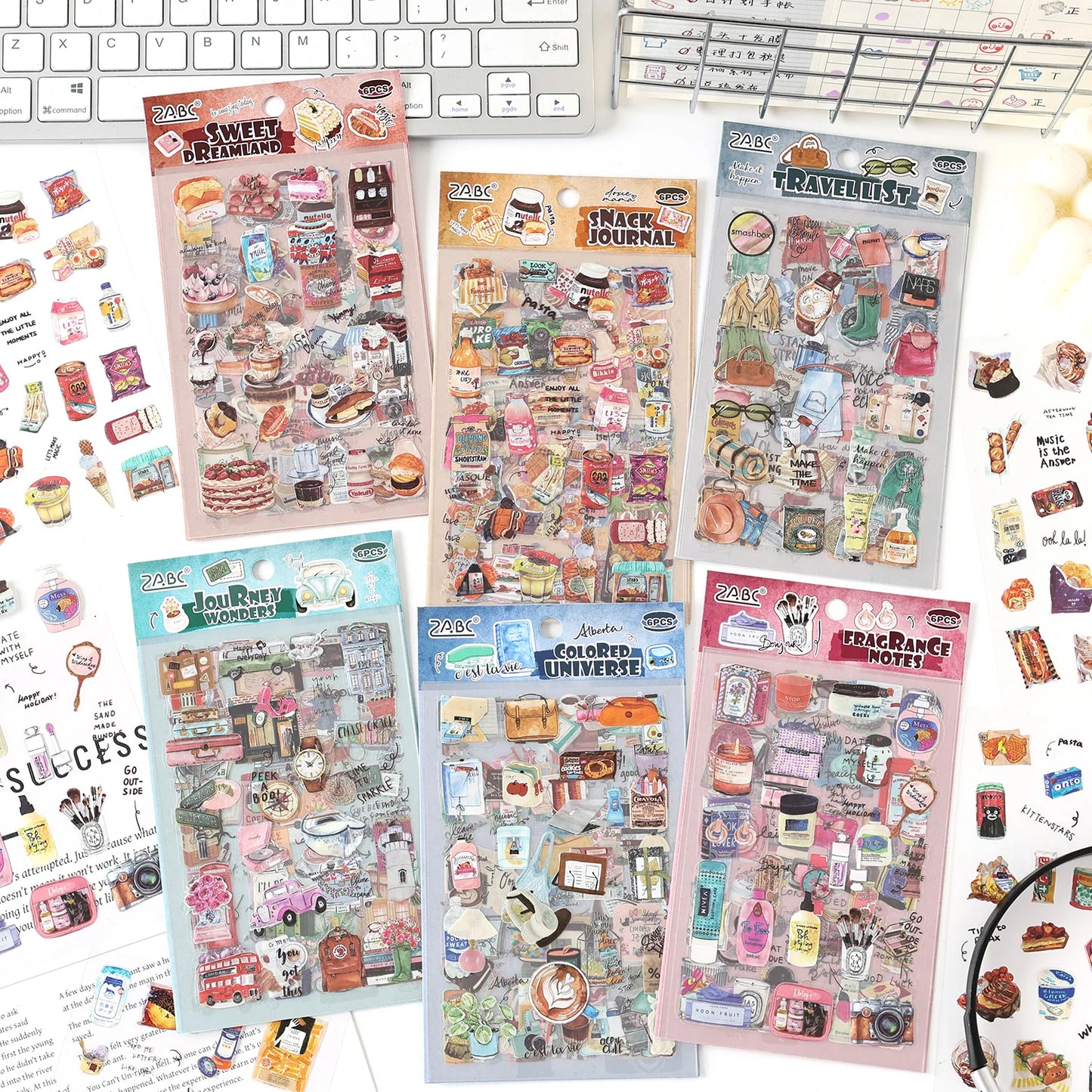 TIANZI 6 sheets Cute Magazine Scrapbooking Stickers Book DIY Junk Journal Material Decoration Album Diary Stationery supplies