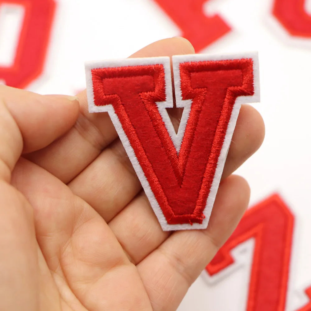 Red A-Z 0-9 English Number Letters Alphabet Towel Embroidered Patches For Clothing Bags Jacket Iron On Accessories DIY Logo N