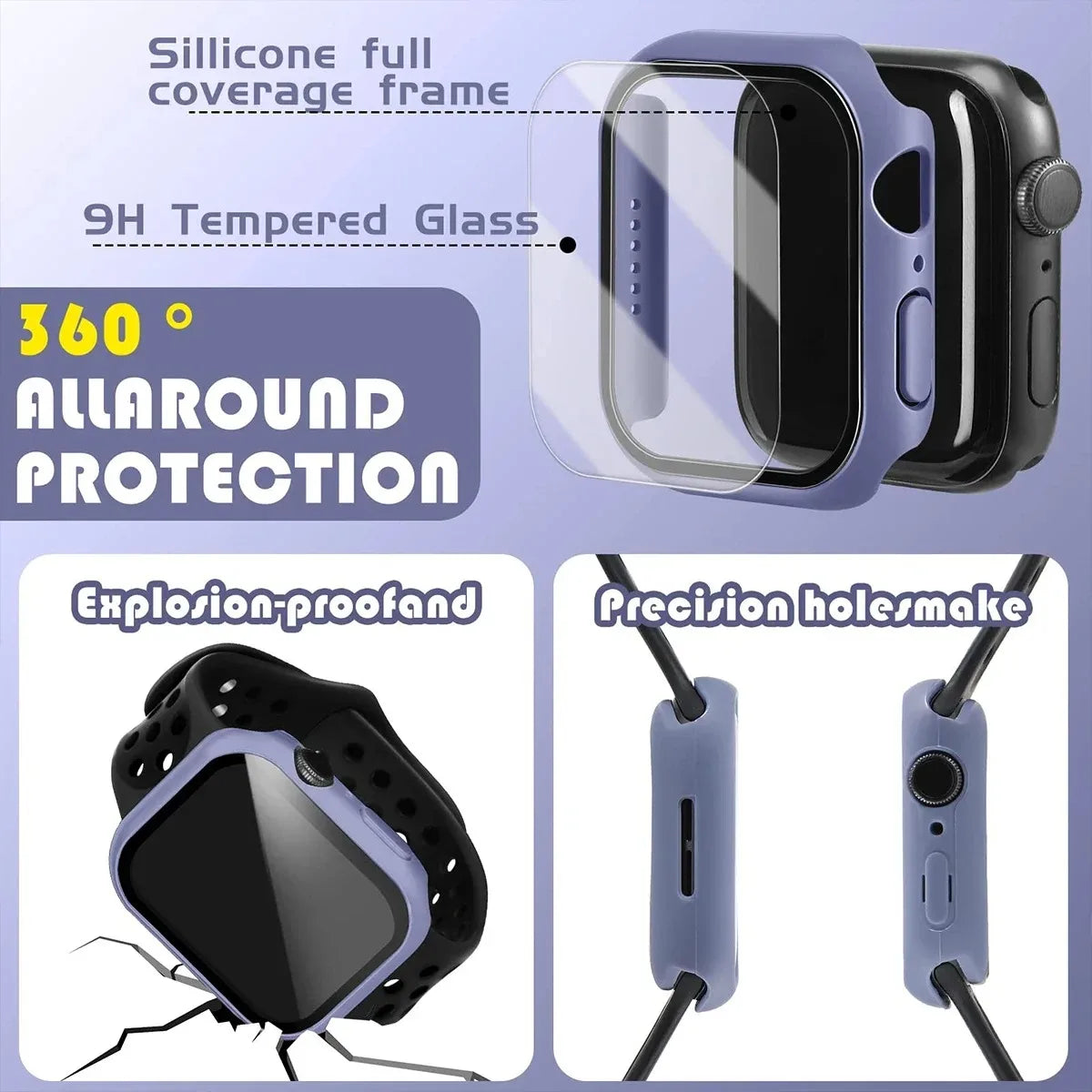 Glass+Cover For Apple Watch case 44mm 40mm 41 42 45 mm 49mm 46mm Screen Protector iWatch series Ultra 10 9 8 7 6 SE 5 Accesso