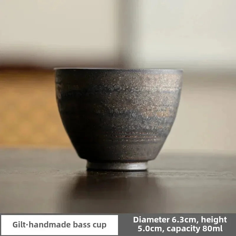 1pc Japanese Style Handmade Stoneware Tea Cup Kung Fu Tea Set Tea Cup Small Single Cup Ancient Style Quiet Road Cup Bowl Teac