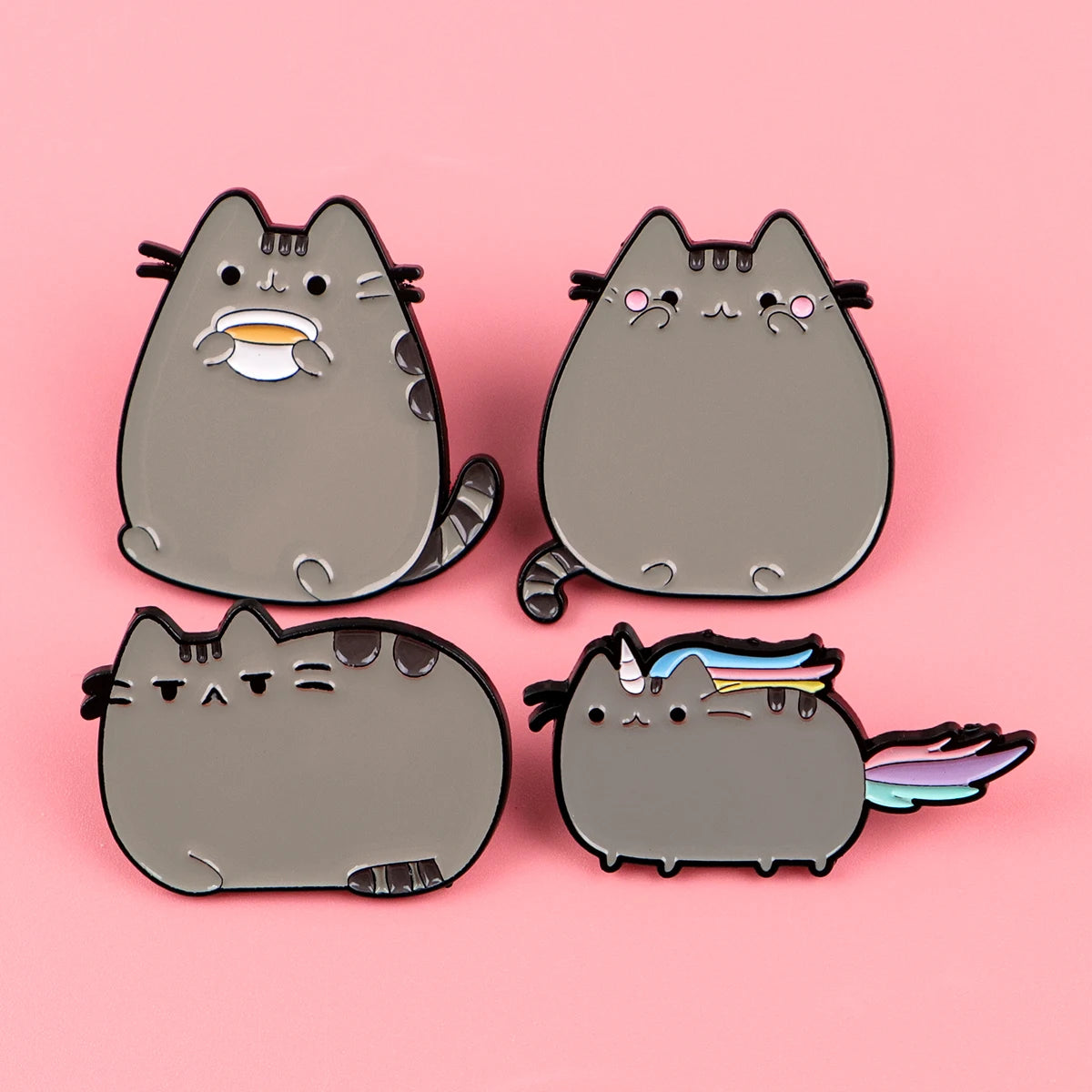 Cute Grey Fat Cat Enamel Pin Metal Cartoon Brooch Backpack Hat Bag Collar Lapel Badges Men Women Fashion Jewelry Collection G