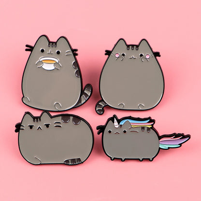 Cute Grey Fat Cat Enamel Pin Metal Cartoon Brooch Backpack Hat Bag Collar Lapel Badges Men Women Fashion Jewelry Collection G