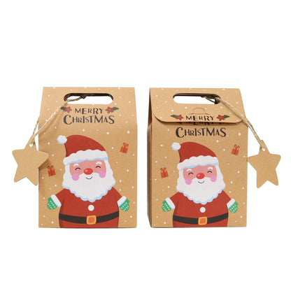 6/12/24Pcs Christmas Candy Gift Box with Tag Kraft Paper Cookie Snack Packing Bags 2024 Xmas Party Home Decoration New Year 2