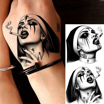 1 Sheet Evil Women Face Joker Mask Temporary Tattoos For Men Women Adults Waterproof Realistic Fake Tattoos Long Lasting Stic