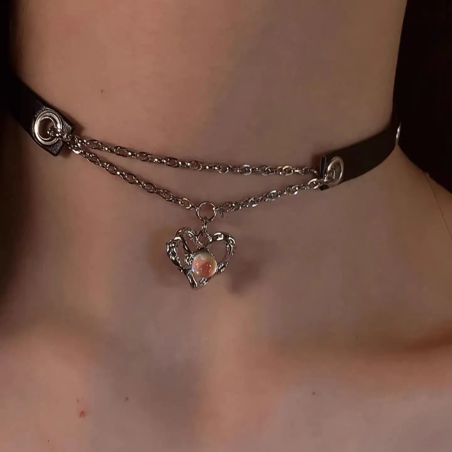 Y2K Fashion Gothic Leather Chain Choker Necklace for Women Men Trendy Vintage Goth Halloween Collar Jewelry Accessories Gifts