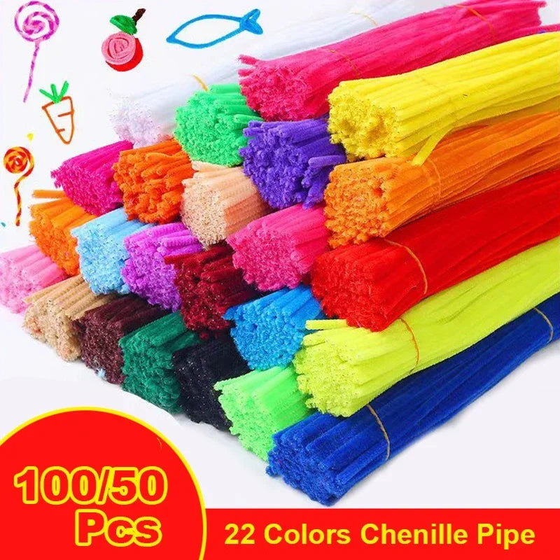 100/50Pcs Chenille Stems Bulk 22 Colors Chenille Pipe Cleaner Stems Kids Art and Crafts Projects and Decorations(6 MM x 12 in