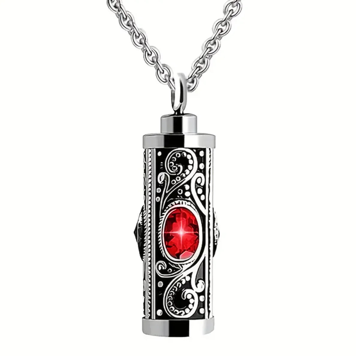 Cremation Urn Necklace for Ashes Stainless Steel Memorial Pendant - red