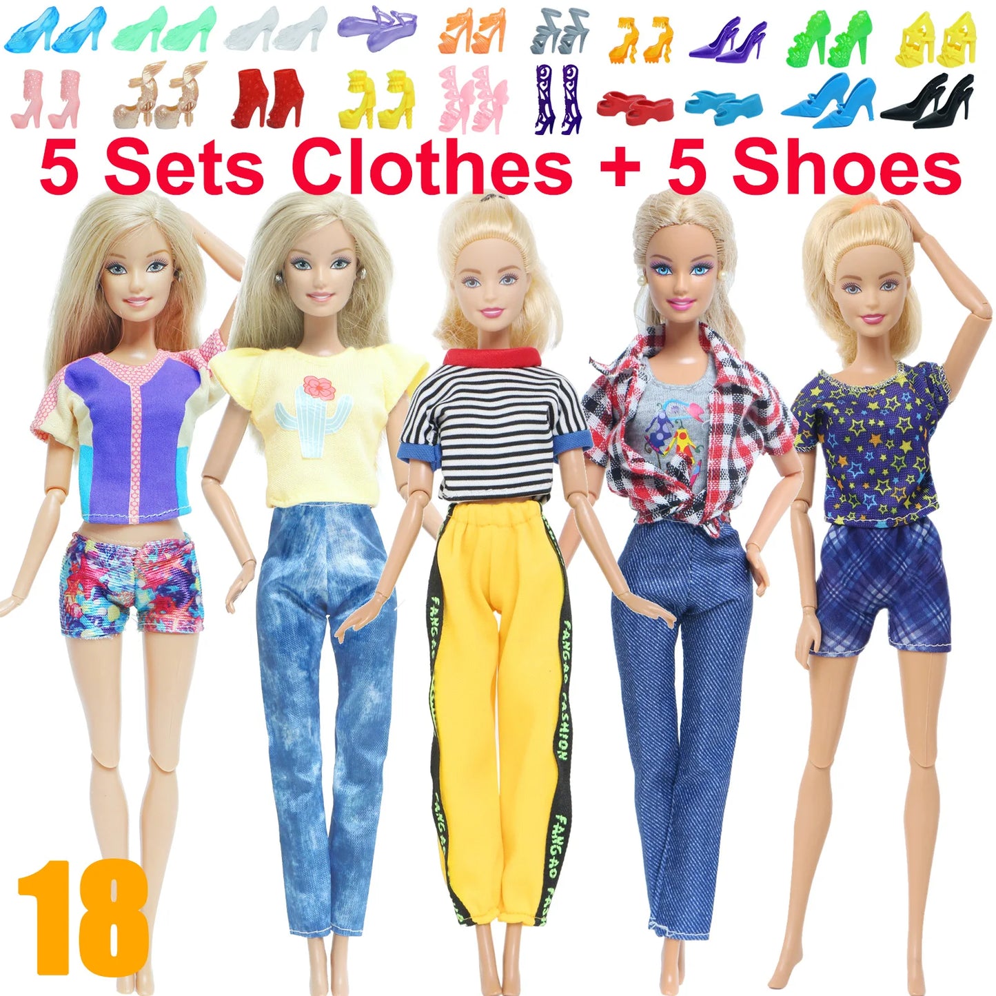 10 Pcs/Set Fashion Outfits 30cm Doll Shirt Pants Dress Shoes 11.5 Inch Doll Clothes Dollhouse 11.8" 1/6 Doll Accessories Toy
