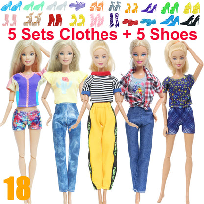 10 Pcs/Set Fashion Outfits 30cm Doll Shirt Pants Dress Shoes 11.5 Inch Doll Clothes Dollhouse 11.8" 1/6 Doll Accessories Toy