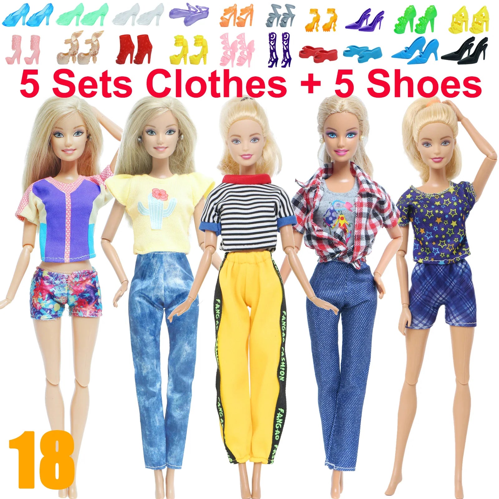 10 Pcs/Set Fashion Outfits 30cm Doll Shirt Pants Dress Shoes 11.5 Inch Doll Clothes Dollhouse 11.8" 1/6 Doll Accessories Toy 