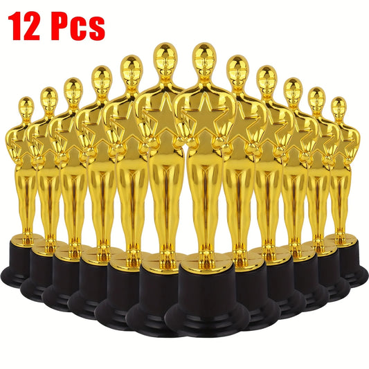 1/3/6/12pcs Golden Trophy Statuettes, Plastic Oscar Style Award Trophies for Party Decorations, Appreciation Gifts