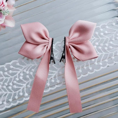 2pcs Sweet Bows Hair Clips Women White Ribbons Ponytails Clip Girls Cute Headwear Fashionable Korean Style Hairgrips Hairpins