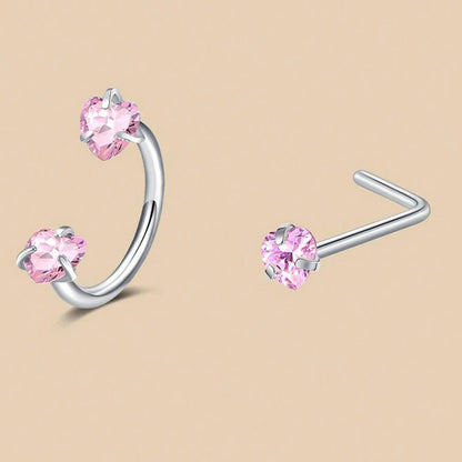 6/2pcs Horseshoe Nose Rings With L-Shape Nose Stud, Stainless Steel Rianbow CZ Nose Ring,, Lip Eyebrow Helix Ear Piercing - 2