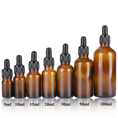 6/12/24pcs 5ml 10ml 15ml 20ml 30ml 50ml 100ml Amber Glass Dropper Bottles with Glass Pipette for Cosmetic Perfume Essential O