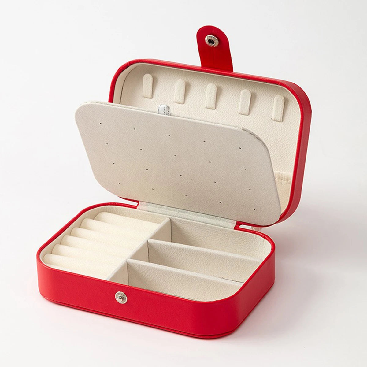 Portable Multi-Compartment Jewelry Box with Velvet Lining - Travel-Friendly Pink Jewelry Organizer for Accessories - Red