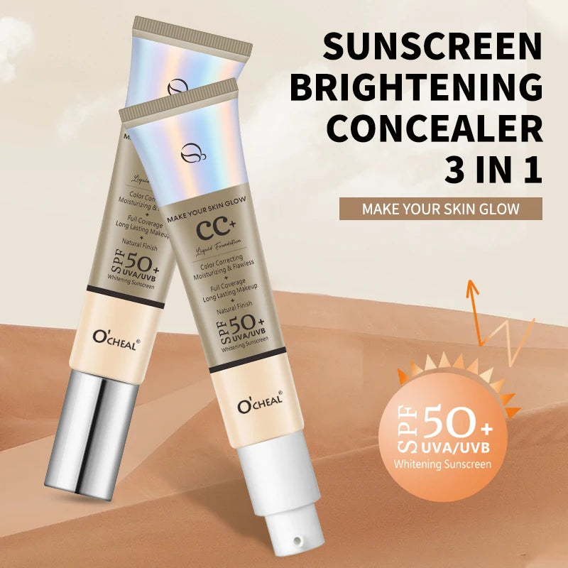 Ocheal 30g CC Cream Foundation Waterproff Concealer Moisturizing Sunscreen Liquid SPF 50+ Long Lasting Brightening Makeup Pri