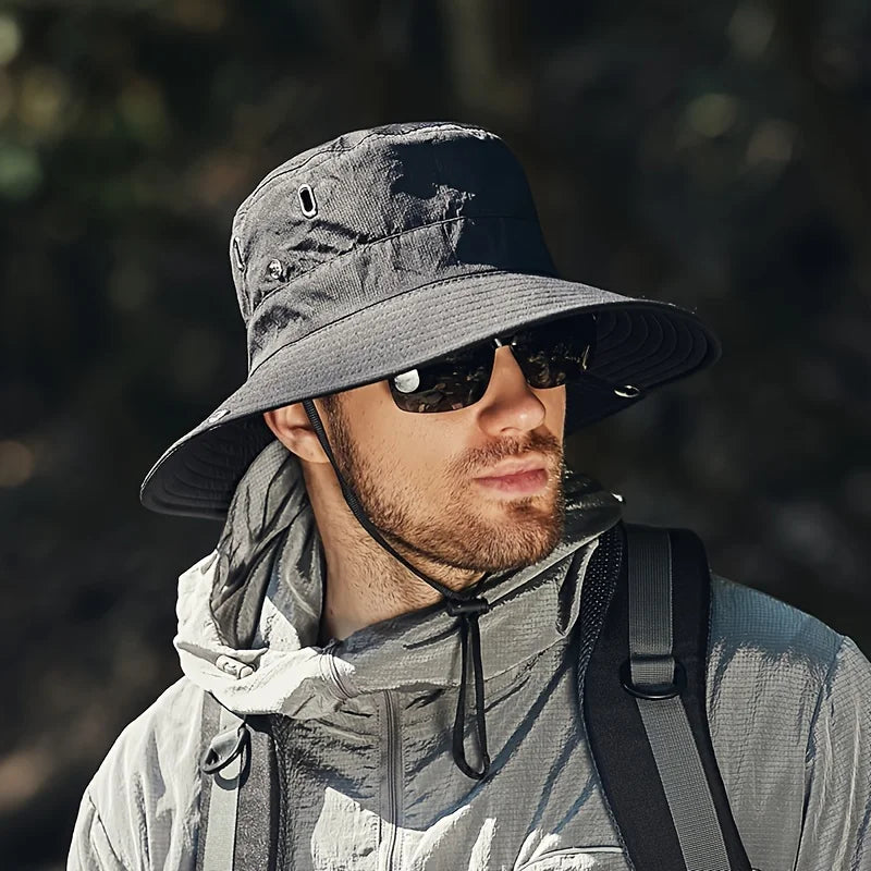 Wide Brim Bucket Hat for Men Women UV Protection Sun Hat with Adjustable Chin Strap Breathable Mesh for Hiking Fishing Campin