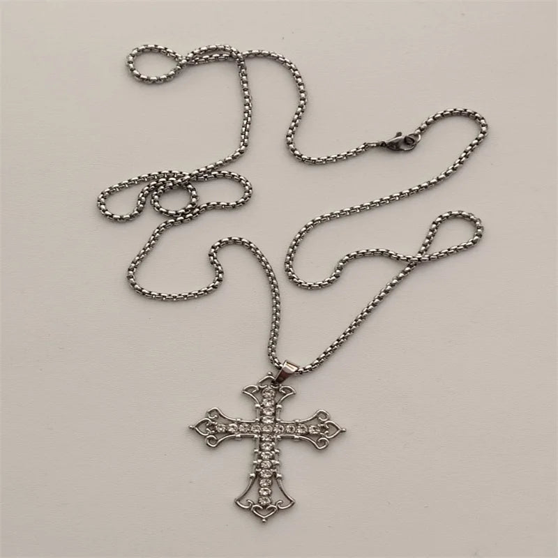 Vintage Cross Pendant Necklace Unisex Versatile Simple Long Sweater Chain Hip Hop Accessory - 27