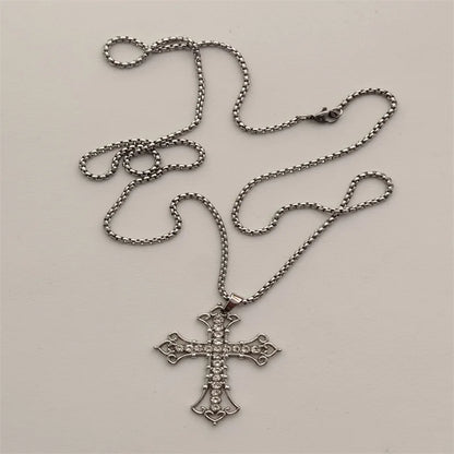 Vintage Cross Pendant Necklace Unisex Versatile Simple Long Sweater Chain Hip Hop Accessory - 27