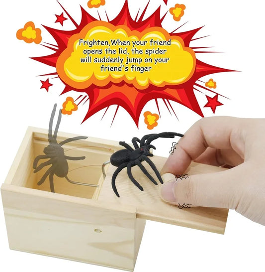 Spider Prank Box Pop Out Rubber Spider Handmade Wood Scare Box Party Game Surprise Joke Funny Trick Toy for Kids Halloween Gi